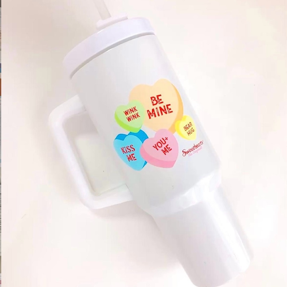 White tumbler with hearts